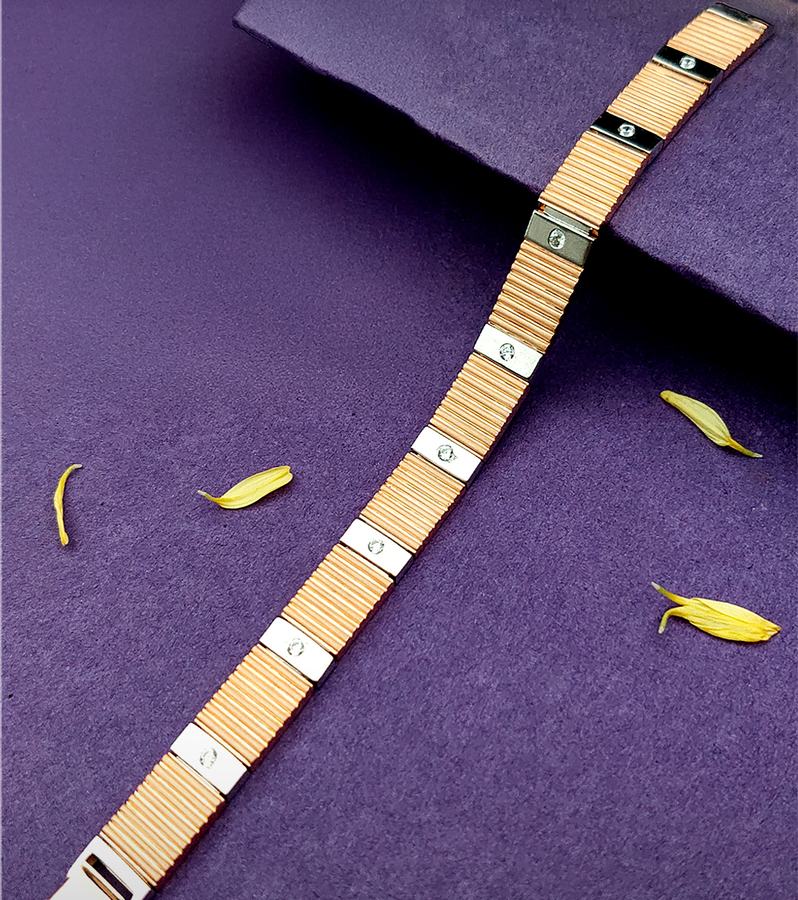 Grand 18KT Rose Gold Men's Bracelet with Ribbed Pattern
