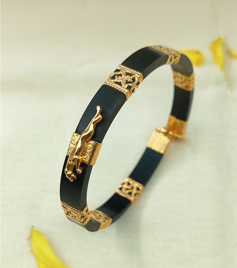 Tiger's Aura in Men's Kada with Gold & Black Band