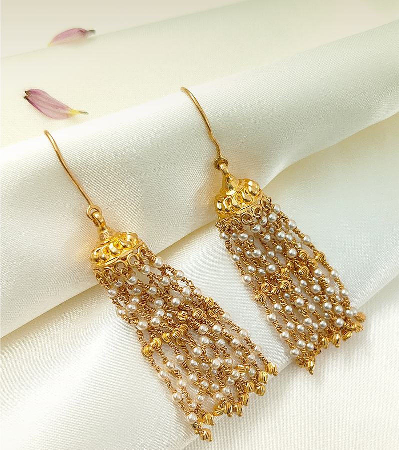 Pretty Gold Jhumkas with Pearls