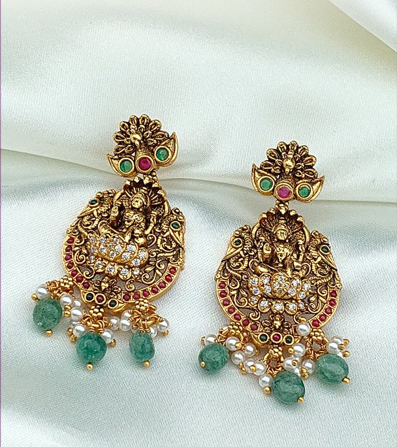 Handcrafted Earrings with Peacock-Lakshmi Motifs