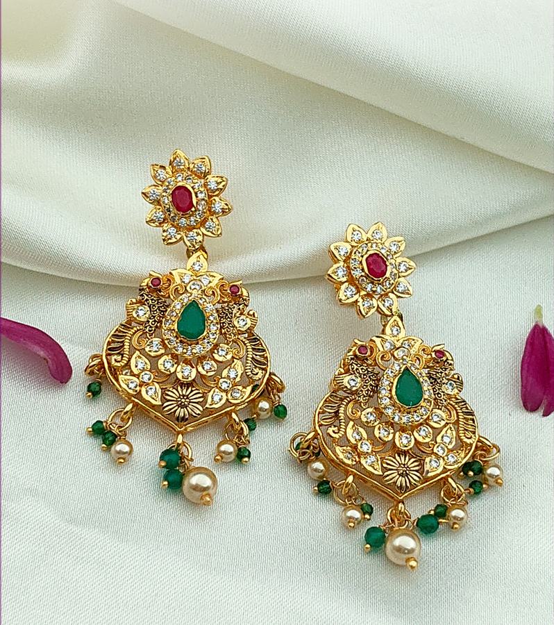 Artisanal Earrings with Peacock-Floral Motifs
