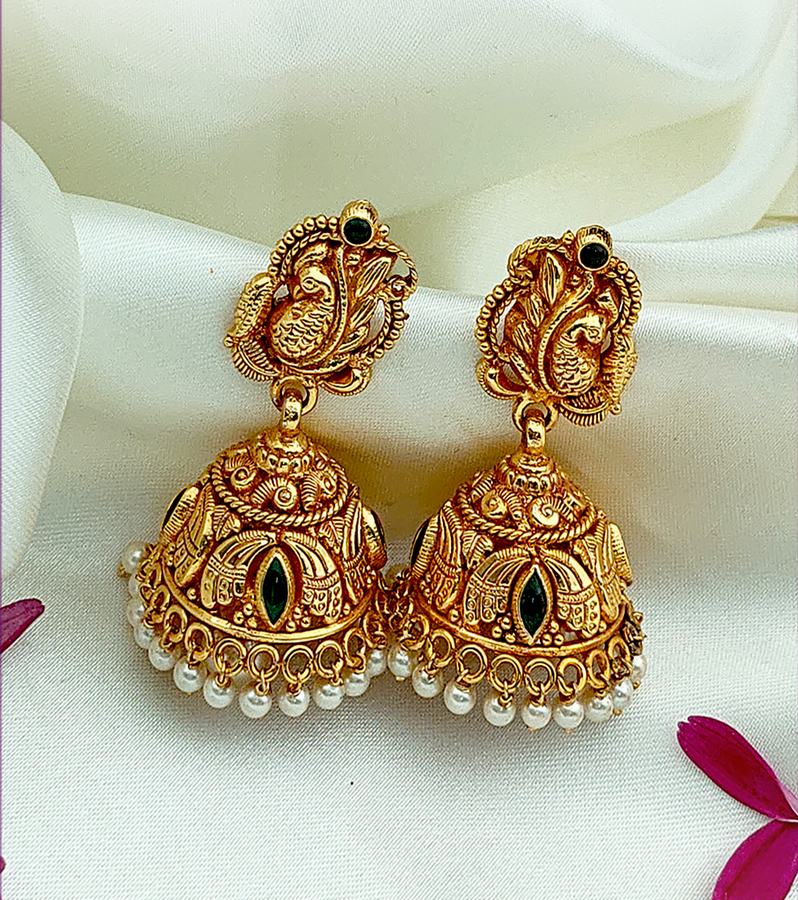 Artisanal Peacock Jhumkas with Pearls