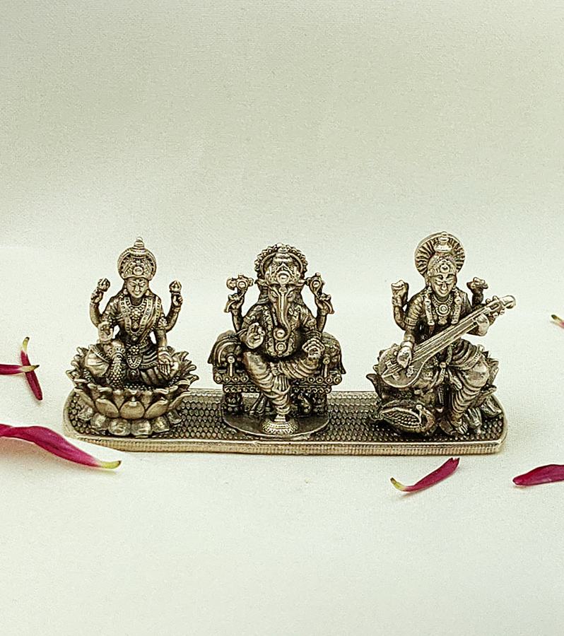 Auspicious Divine Silver Laxmi Ganesh Saraswati Idol