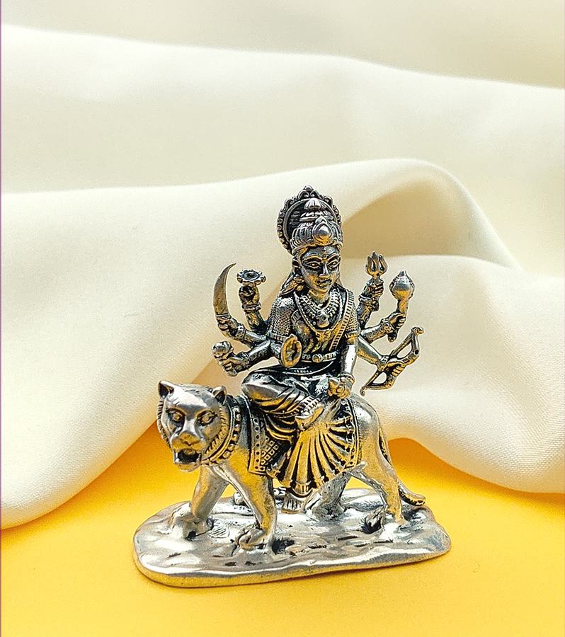 Handcrafted Antique Silver Goddess Durga Idol