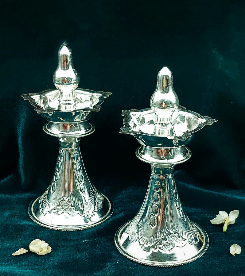 Intricate Elegant Silver Samai Diya