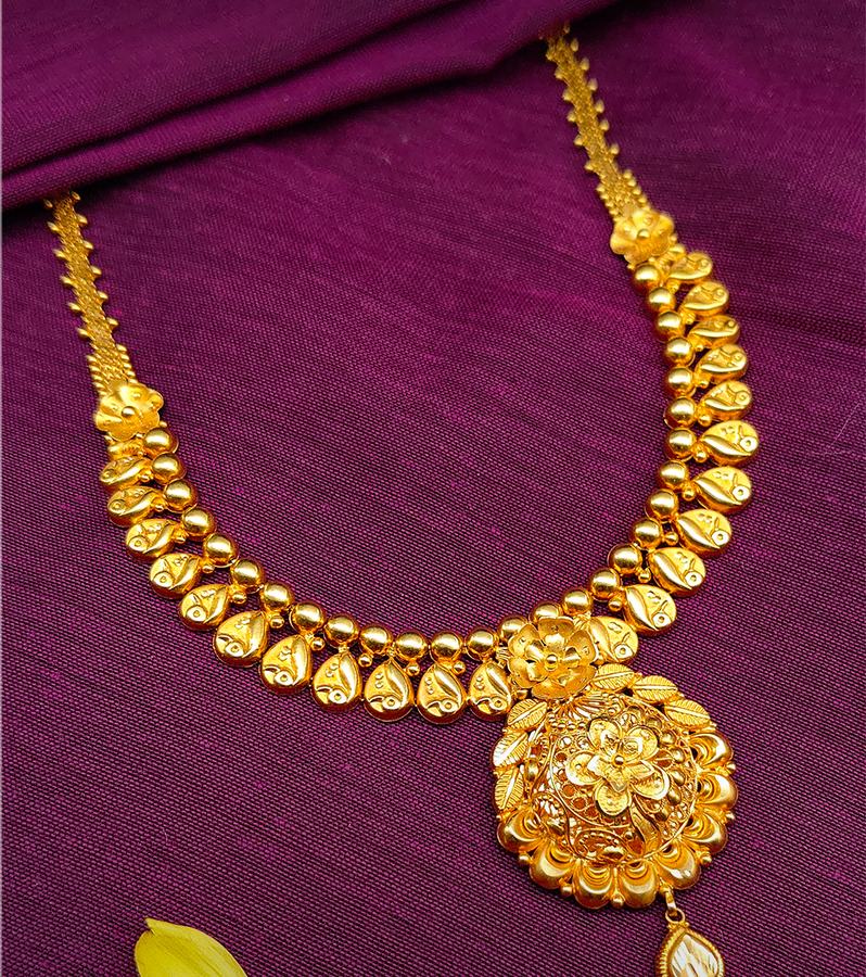 Artisanal Gold Coimbatore Necklace with Floral Motifs
