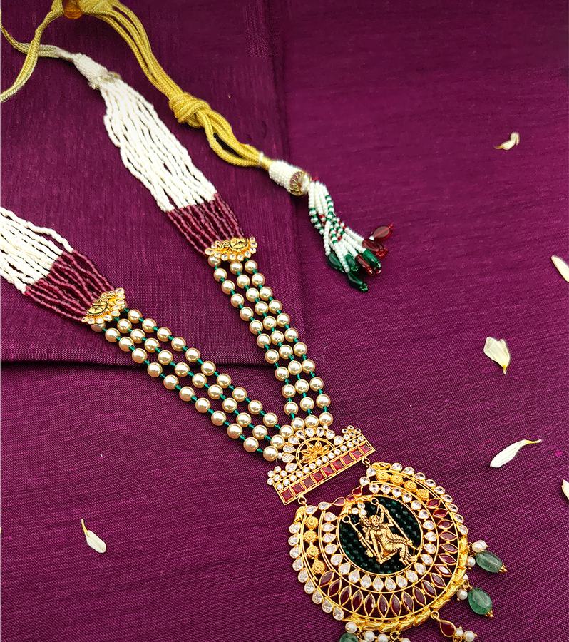 Heritage-Style Gold Long Multi-Jewel Necklace