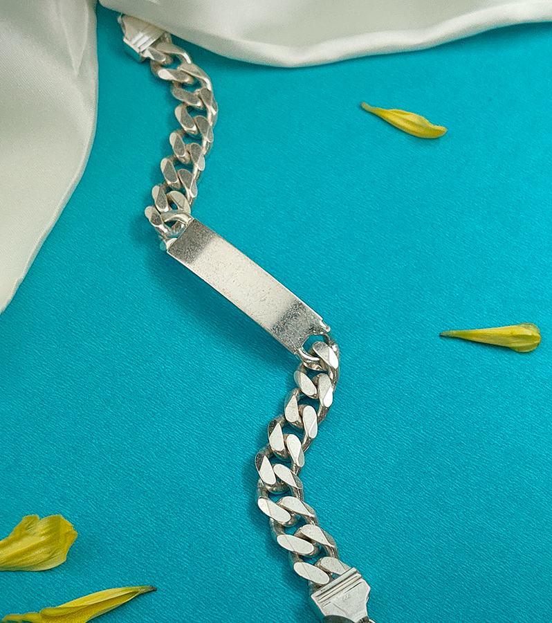 Exquisite Custom Engraving Curb Chain Silver Bracelet
