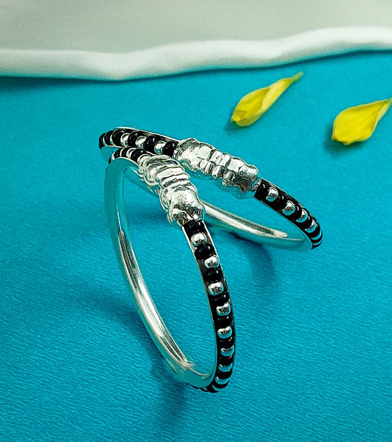 Traditional Indian Silver Black Bead Baby Bangles