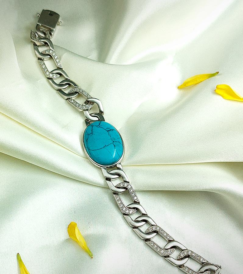 Exquisite Silver Turquoise Curb Chain Link Bracelet